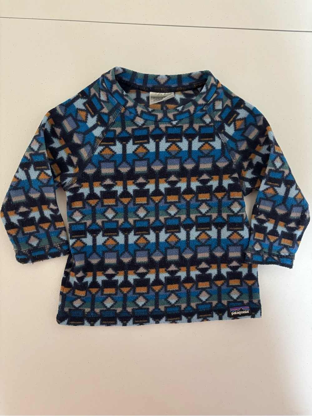 Patagonia Kids Blue Geometric Fleece Pullover